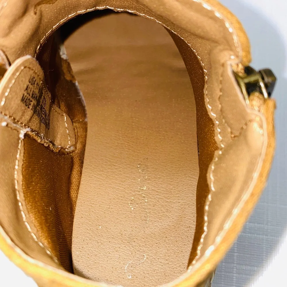 Kids Girls Mustard‎ Yellow Suede Studded Ankle Boots Side Zip Size 11